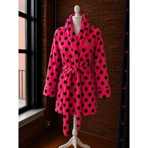 Victoria's Secret PINK Hot Pink Polka Dot‎ Fleece Robe Medium Large Y2K 2000s